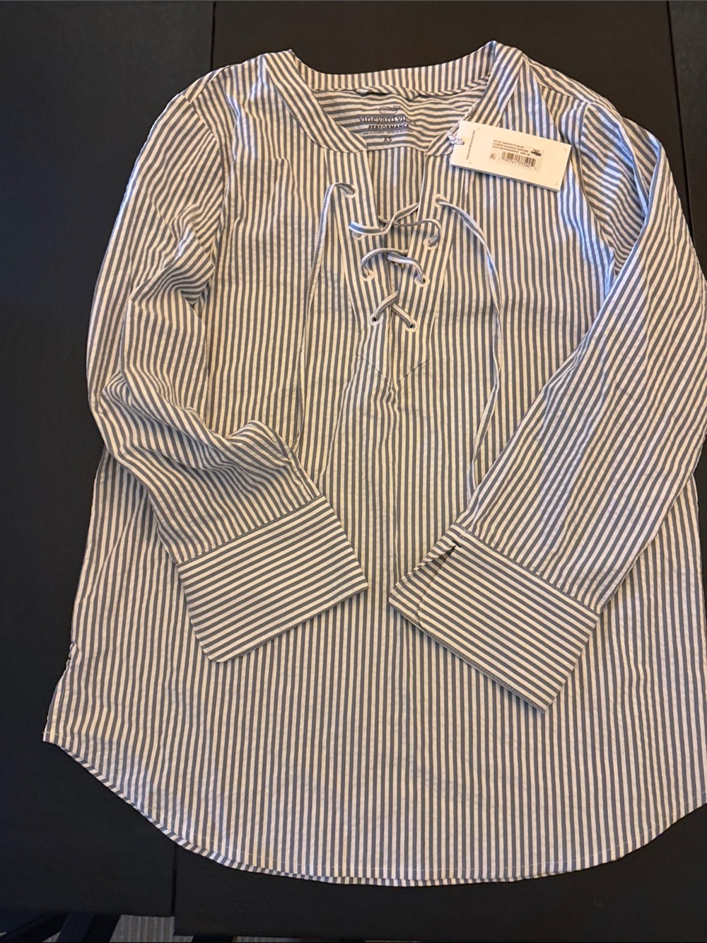 Vineyard Vines Blue and White Striped Lace-Up Button Down Shirt